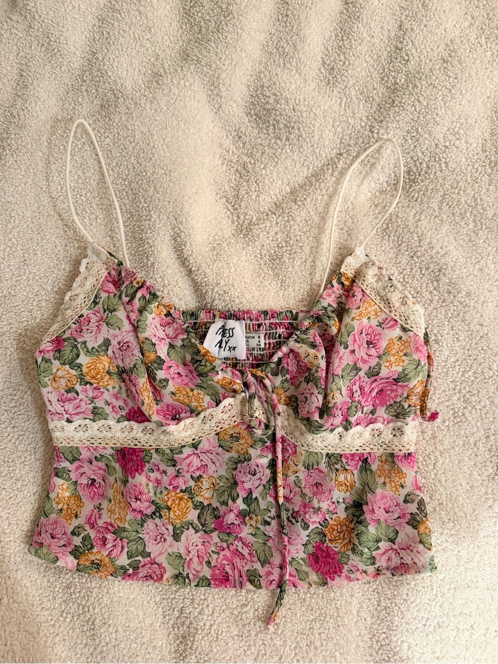 Princess Polly Floral Lace-Trim Crop Cami